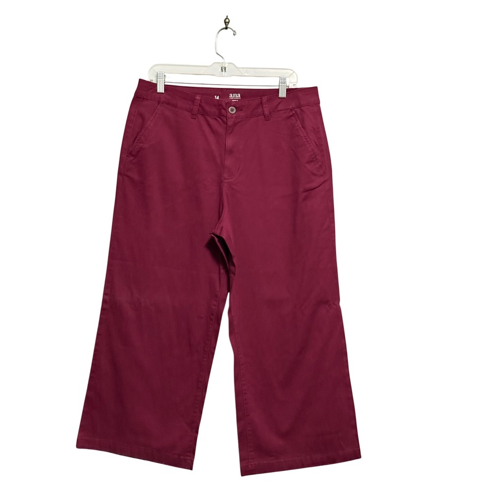 a.n.a A New Approach Burgundy Wide Leg Cropped Pants Chino Trousers Womens 14